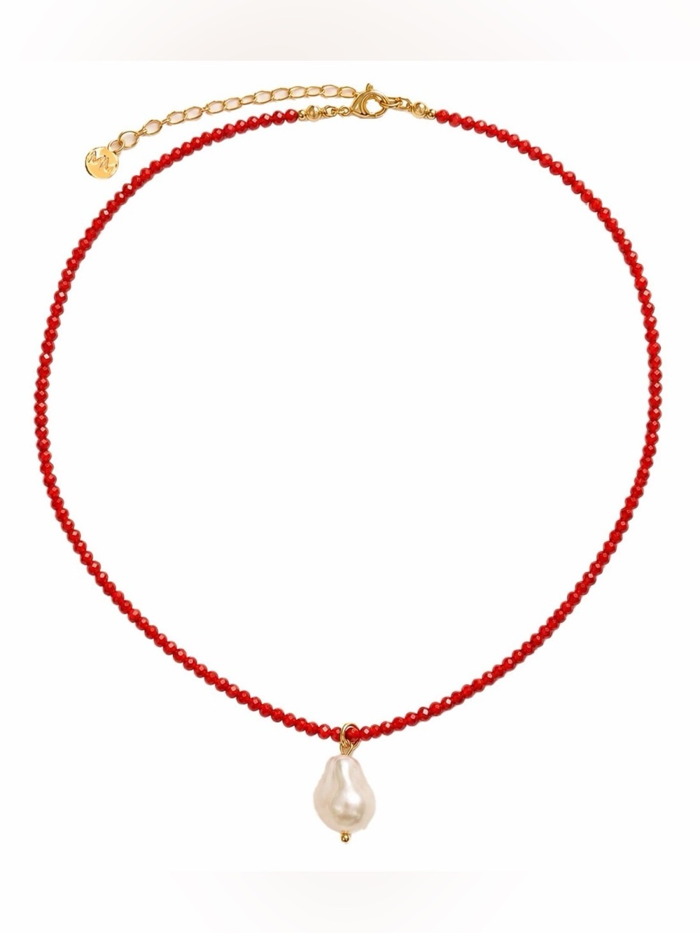 New mayamar  Red agate Beaded Necklace with Baroque Pearl